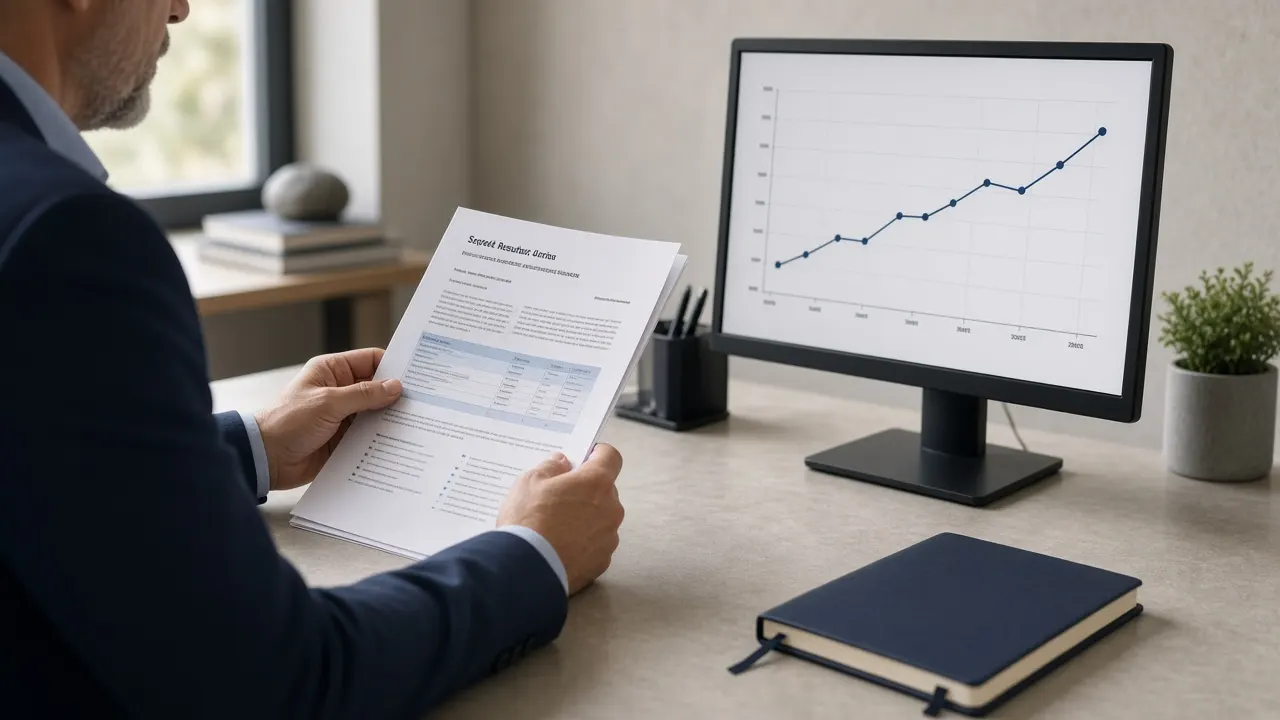 A clinical reviewer reading a monitoring report beside a study trend chart.